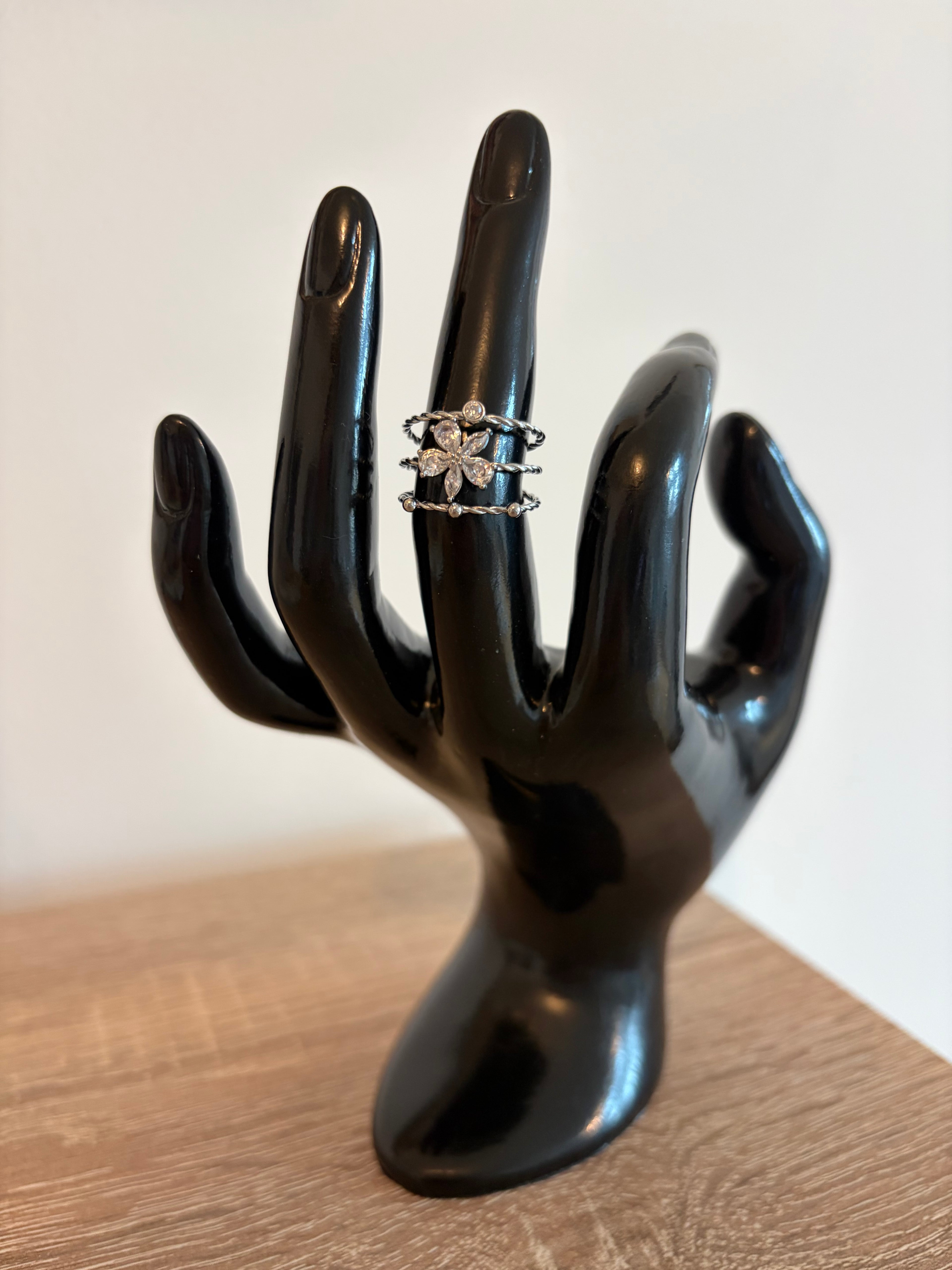 Bague Alma - ajustable fleur et strass