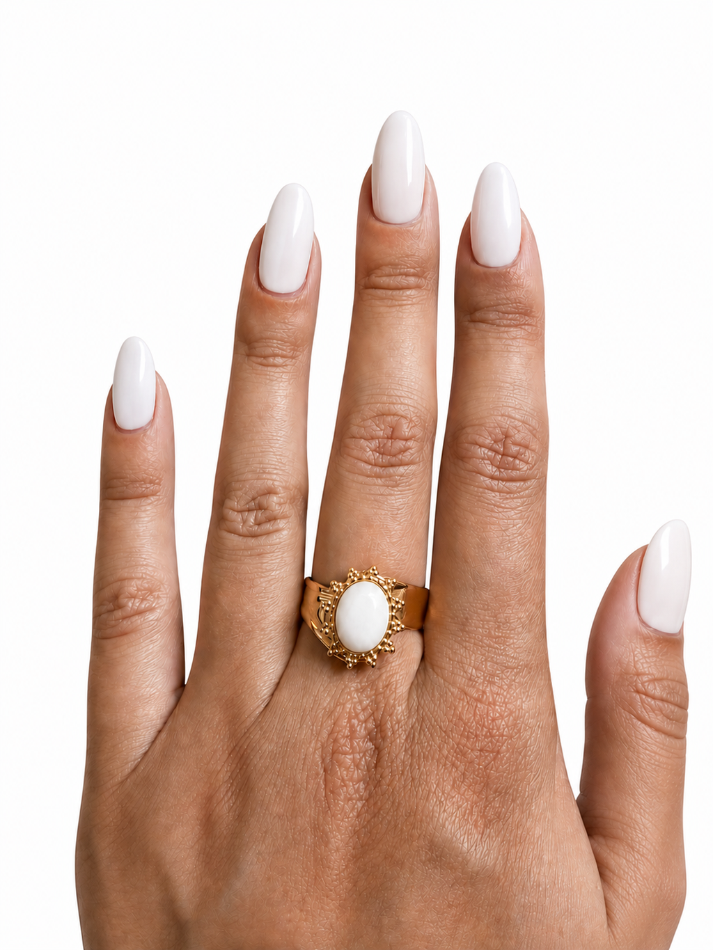 Bague Artémis - motif soleil ajustable en acier inoxydable doré et blanc