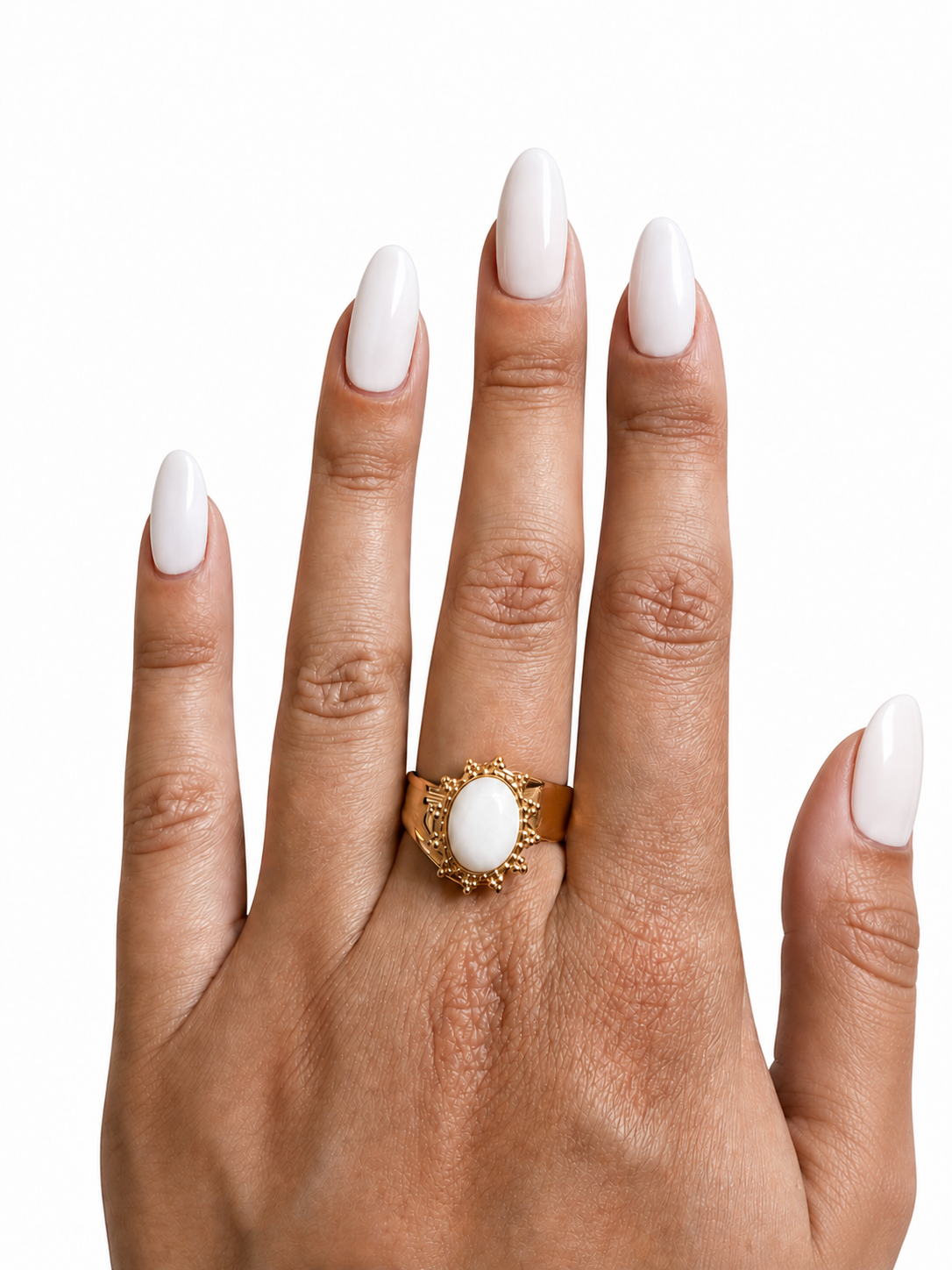 Bague Artémis - motif soleil ajustable en acier inoxydable doré et blanc