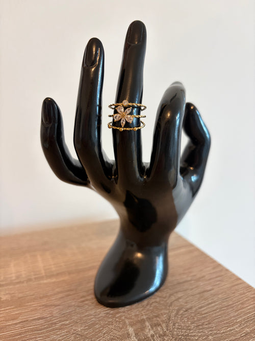 Bague Alma - ajustable fleur et strass