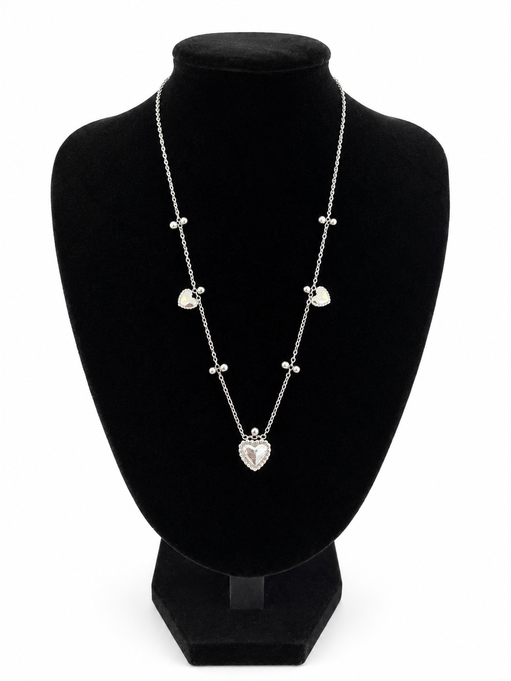 Collier Olympe - argenté à pendentifs coeurs