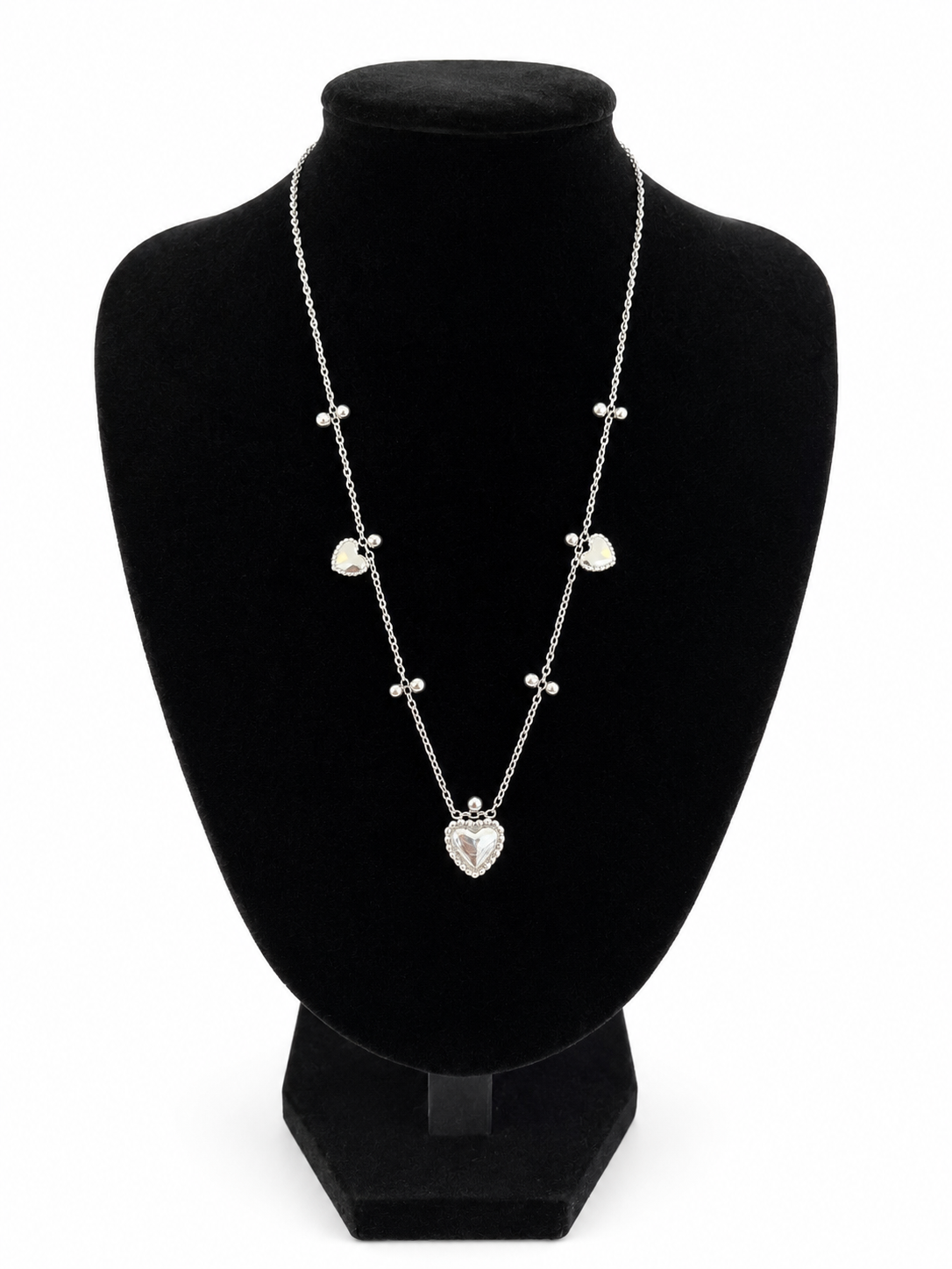 Collier Olympe - argenté à pendentifs coeurs