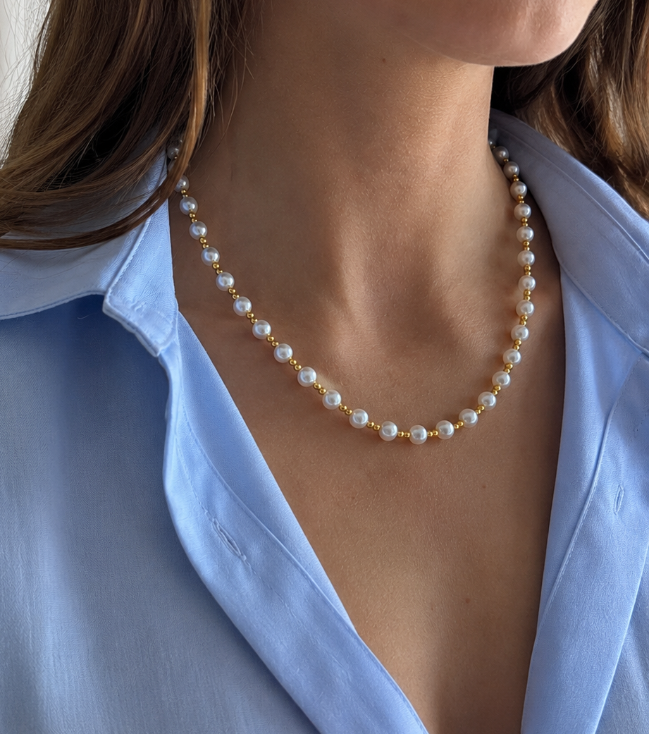 Collier Félicia - doré à perles