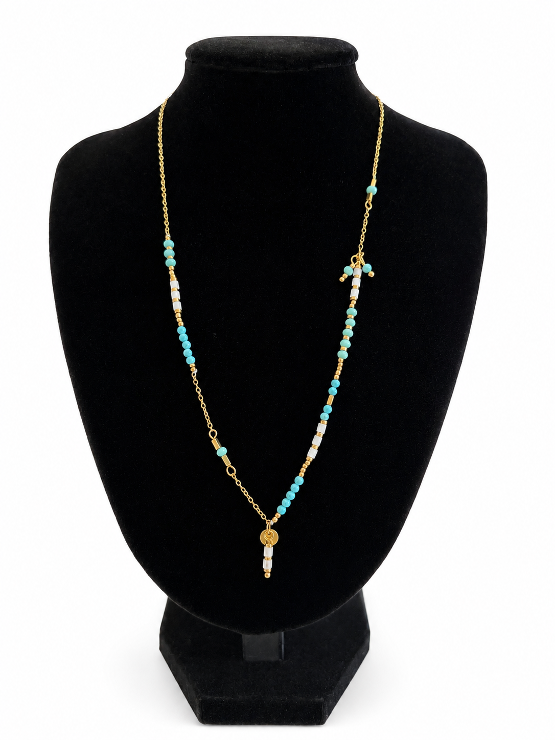 Collier Paloma - doré à perles bleues