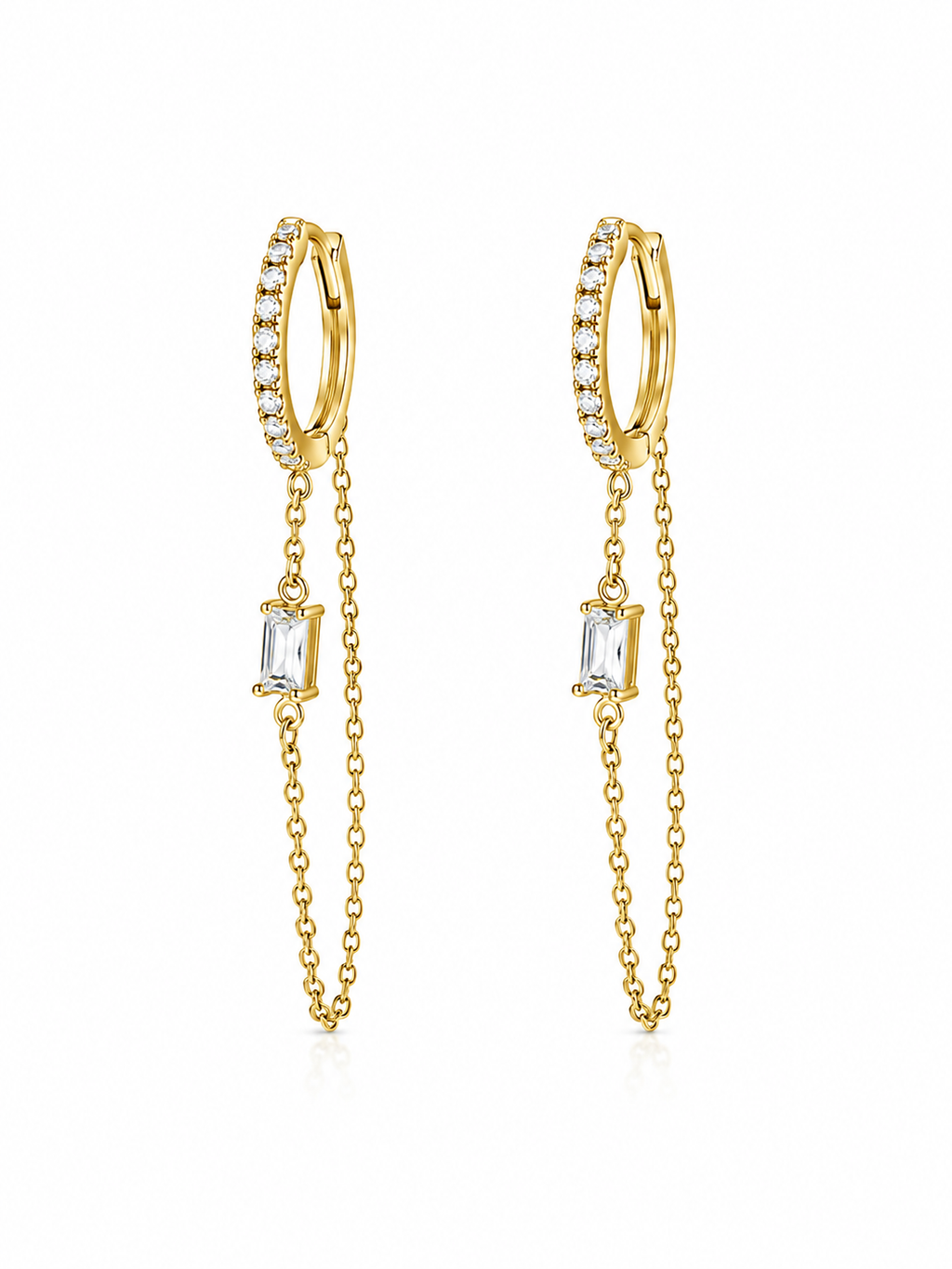 Boucles d’oreilles ROSALIE dorées sur fond blanc